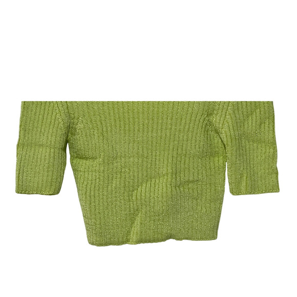 FREE PEOPLE TOP WOMENS XLARGE SAN LUCAS STRETCH KNIT CROP PULLOVER SWEATER GREEN - Picture 7 of 12